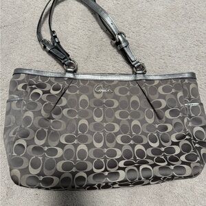 Coach Gray and Silver Signature Jacquard Shoulder Bag